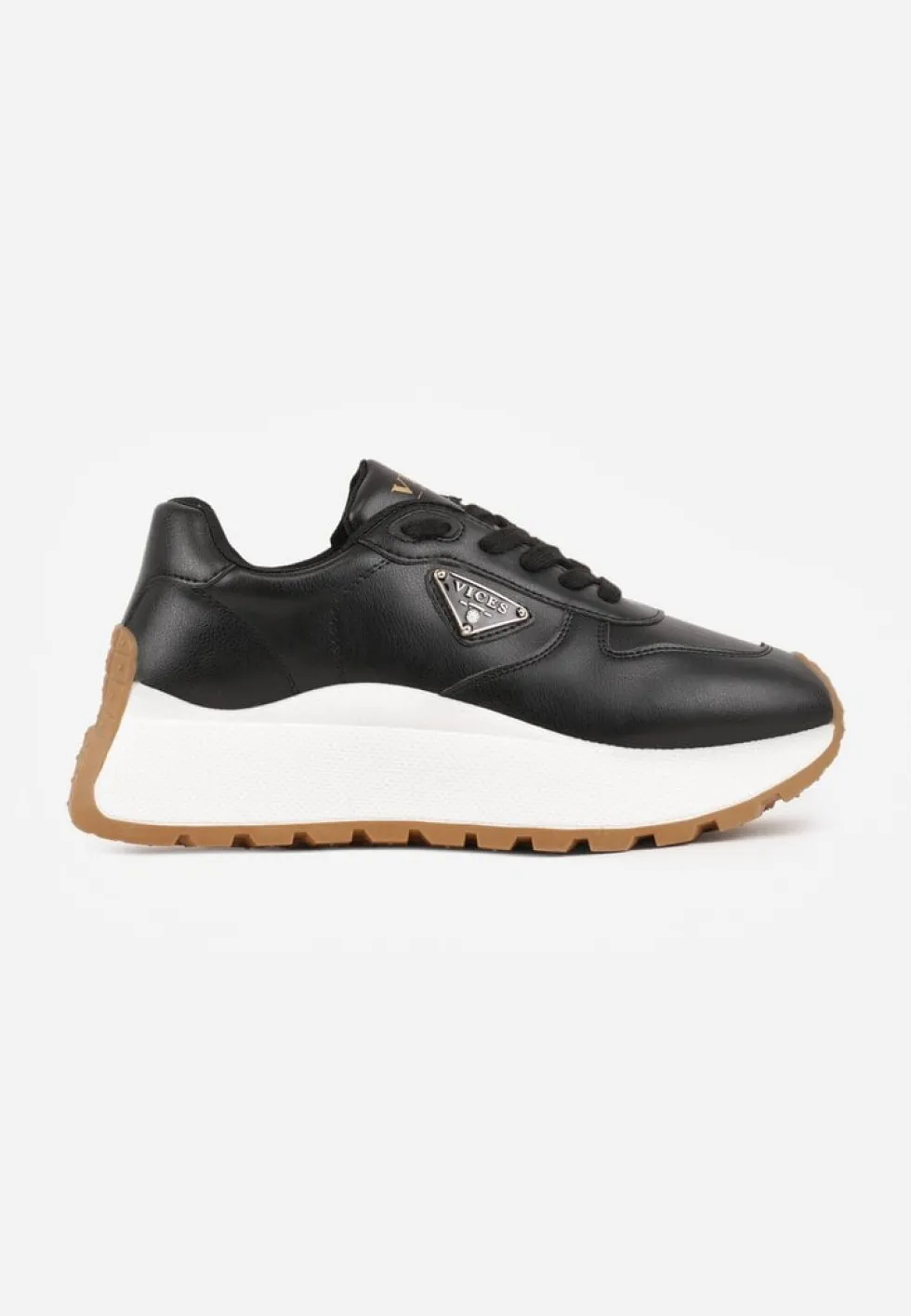Czarne Sneakersy Vices na Platformie Ozdobione Metaliczną Aplikacją Nelviera