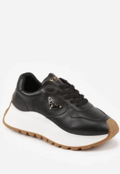 Czarne Sneakersy Vices na Platformie Ozdobione Metaliczną Aplikacją Nelviera
