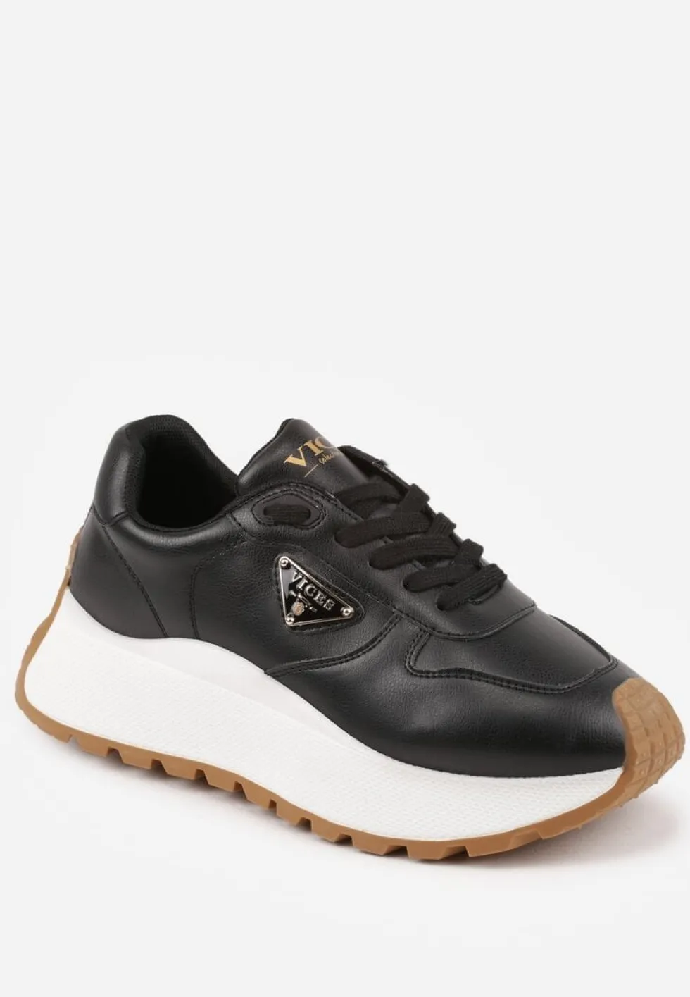 Czarne Sneakersy Vices na Platformie Ozdobione Metaliczną Aplikacją Nelviera
