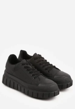 Czarne Sneakersy VICES na Platformie w Stylu Chunky z Perforacją Hypsyllis