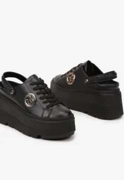 Czarne Sneakersy Vices na Platformie z Tłoczeniem Paskiem na Pięcie i Metaliczną Aplikacją Selfedi