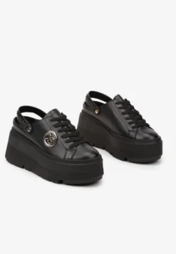 Czarne Sneakersy Vices na Platformie z Tłoczeniem Paskiem na Pięcie i Metaliczną Aplikacją Selfedi