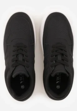 Czarne Sneakersy Vices na Platformie z Tłoczonym Napisem ze Sznurowaniem Eanneth