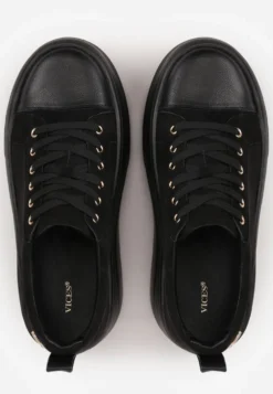 Czarne Sneakersy VICES na Platformie z Metaliczną Aplikacją i Napisem Beli