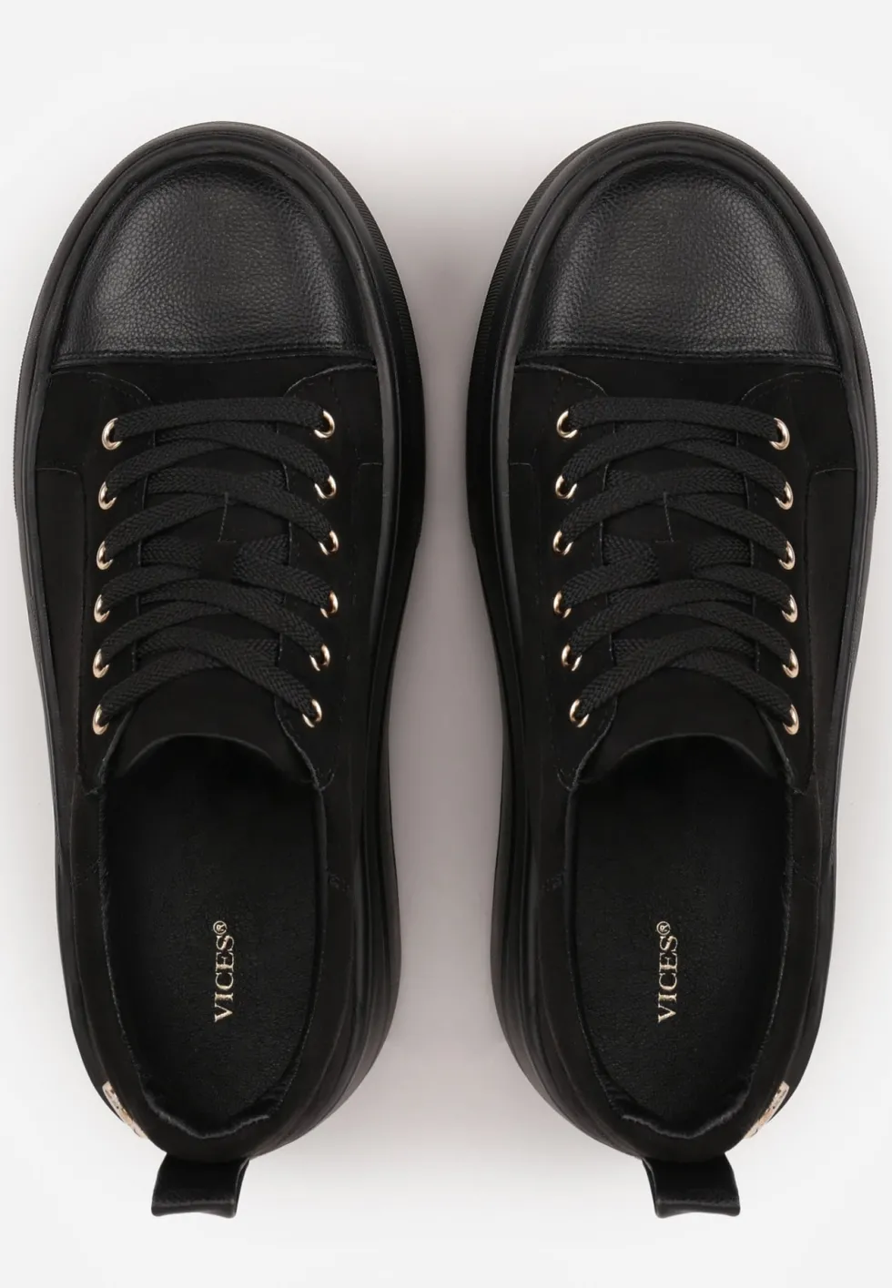 Czarne Sneakersy VICES na Platformie z Metaliczną Aplikacją i Napisem Beli