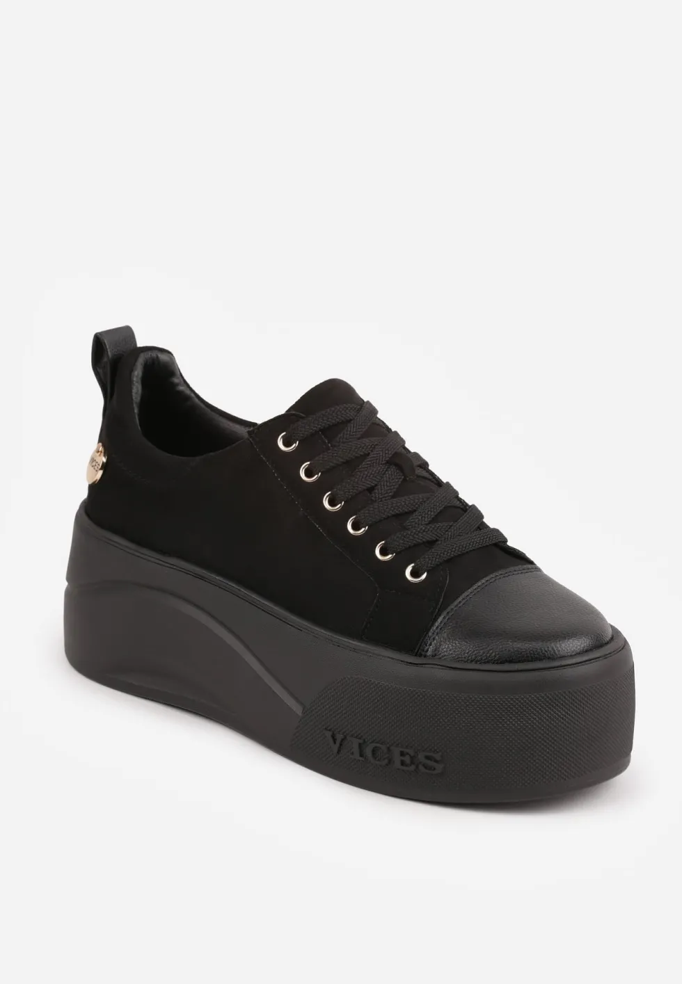 Czarne Sneakersy VICES na Platformie z Metaliczną Aplikacją i Napisem Beli