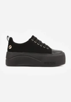 Czarne Sneakersy VICES na Platformie z Metaliczną Aplikacją i Napisem Beli