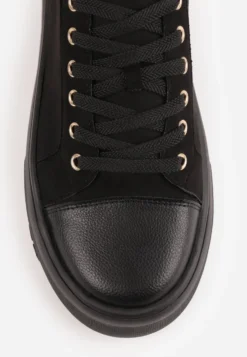 Czarne Sneakersy VICES na Platformie z Metaliczną Aplikacją i Napisem Beli