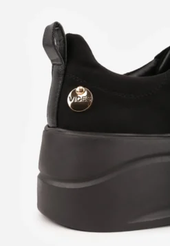 Czarne Sneakersy VICES na Platformie z Metaliczną Aplikacją i Napisem Beli