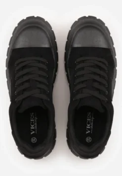 Czarne Sneakersy Vices na Platformie z Ozdobą i Napisem Leawen