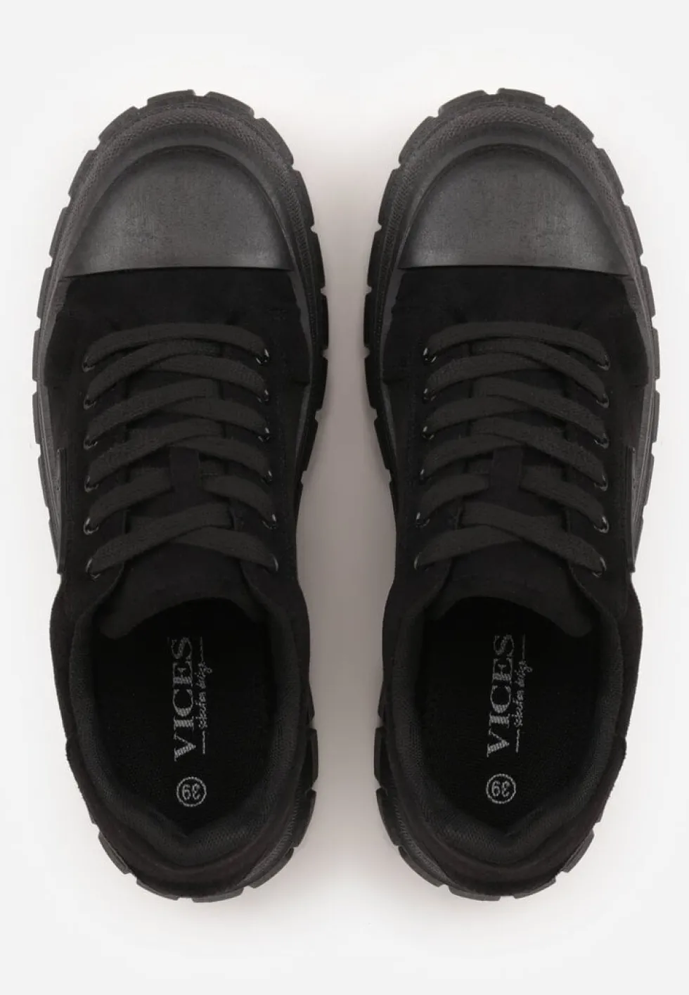 Czarne Sneakersy Vices na Platformie z Ozdobą i Napisem Leawen