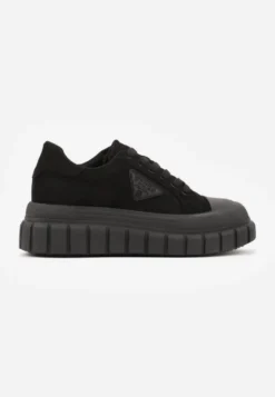 Czarne Sneakersy Vices na Platformie z Ozdobą i Napisem Leawen