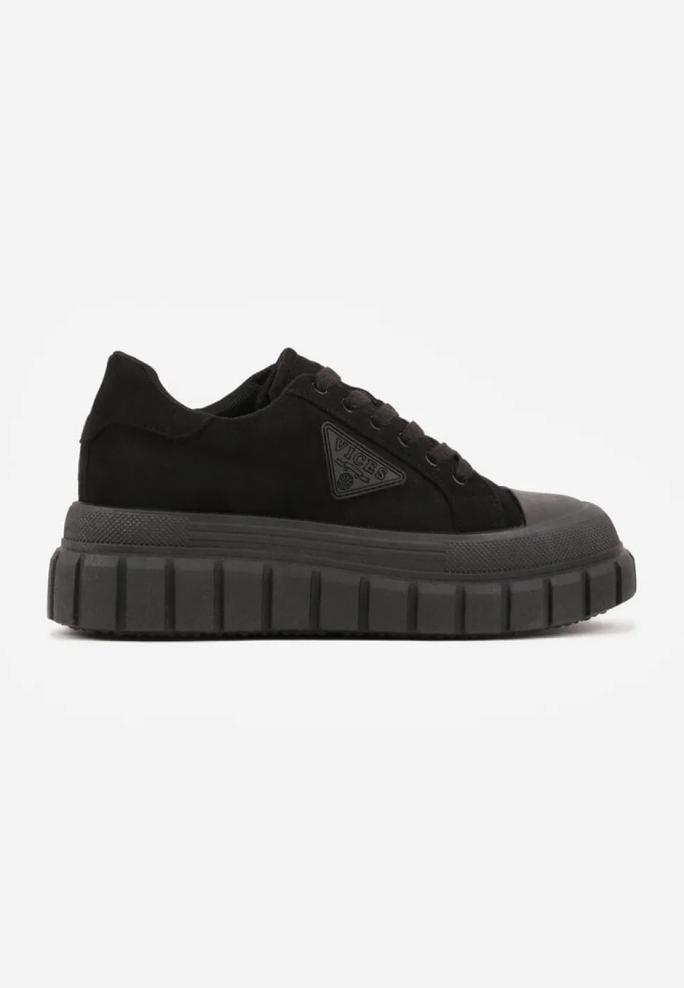 Czarne Sneakersy Vices na Platformie z Ozdobą i Napisem Leawen