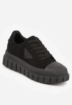 Czarne Sneakersy Vices na Platformie z Ozdobą i Napisem Leawen