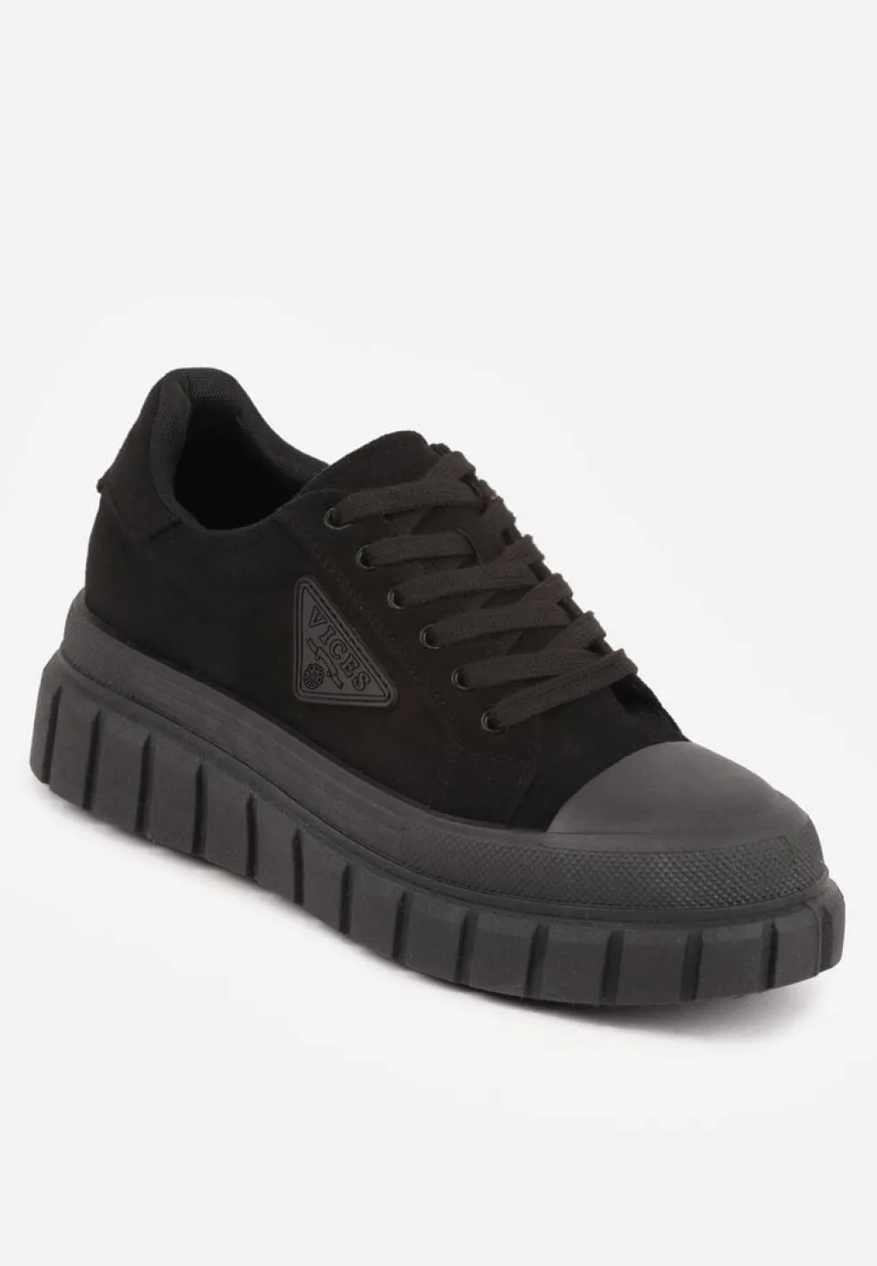 Czarne Sneakersy Vices na Platformie z Ozdobą i Napisem Leawen