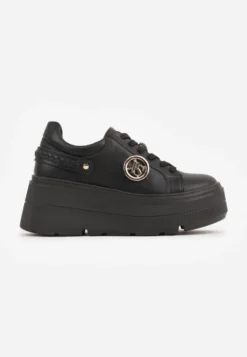 Czarne Sneakersy Vices na Platformie Ozdobione Metaliczną Aplikacją Tatellia