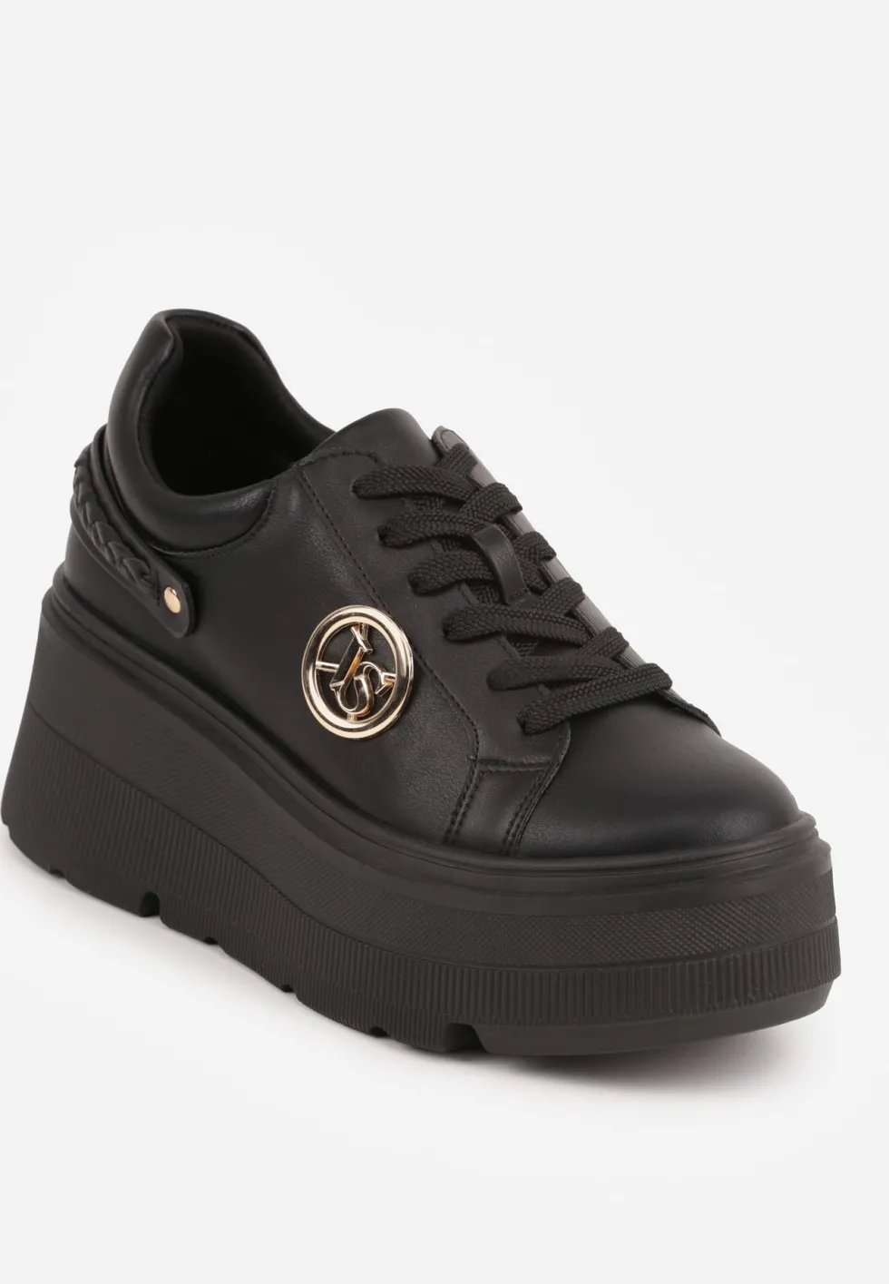 Czarne Sneakersy Vices na Platformie Ozdobione Metaliczną Aplikacją Tatellia