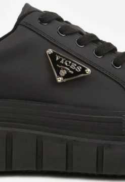 Czarne Sneakersy VICES na Tłoczonej Podeszwie w Stylu Chunky Myninis
