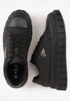Czarne Sneakersy VICES na Tłoczonej Podeszwie w Stylu Chunky Myninis