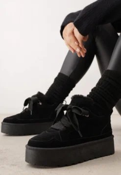 Czarne Sneakersy Vices Stylizowane na Śniegowce na Platformie Obszyte Futerkiem Naleris