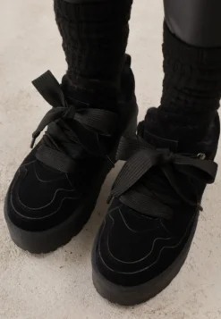Czarne Sneakersy Vices Stylizowane na Śniegowce na Platformie Obszyte Futerkiem Naleris