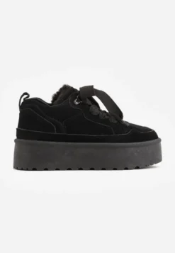 Czarne Sneakersy Vices Stylizowane na Śniegowce na Platformie Obszyte Futerkiem Naleris