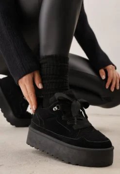 Czarne Sneakersy Vices Stylizowane na Śniegowce na Platformie Obszyte Futerkiem Naleris