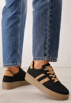 Czarne Sneakersy VICES Typu Tenisówki na Platformie z Paskami po Bokach Zidilla