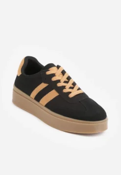 Czarne Sneakersy VICES Typu Tenisówki na Platformie z Paskami po Bokach Zidilla