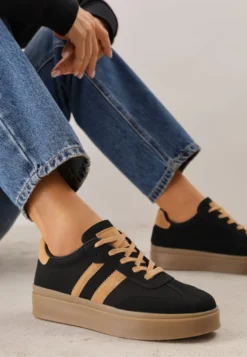 Czarne Sneakersy VICES Typu Tenisówki na Platformie z Paskami po Bokach Zidilla