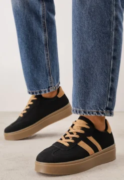 Czarne Sneakersy VICES Typu Tenisówki na Platformie z Paskami po Bokach Zidilla