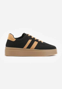 Czarne Sneakersy VICES Typu Tenisówki na Platformie z Paskami po Bokach Zidilla