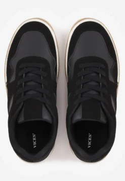 Czarne Sneakersy VICES w Stylu Basic ze Wstawkami z Imitacji Nubuku Akila