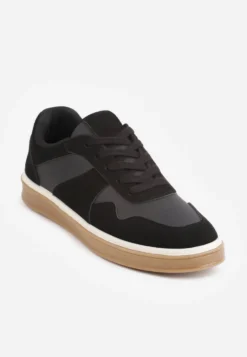 Czarne Sneakersy VICES w Stylu Basic ze Wstawkami z Imitacji Nubuku Akila