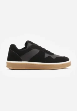 Czarne Sneakersy VICES w Stylu Basic ze Wstawkami z Imitacji Nubuku Akila