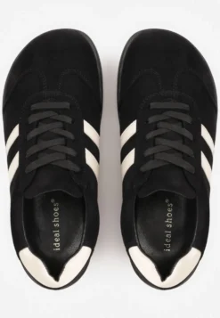 Czarne Sneakersy w Stylu Barefoot z Szerokim Noskiem z Imitacji Zamszu Ozdobione Paskami Canne