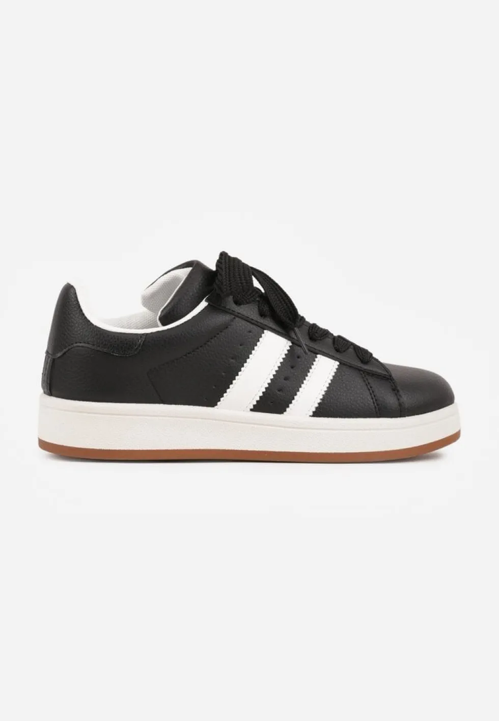 Czarne Sneakersy w Stylu Kultowych Tenisówek z Ozdobnymi Paskami Marazea