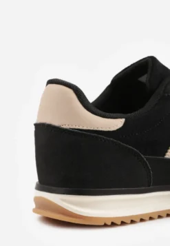 Czarne Sneakersy w Stylu Retro z Panelami z Imitacji Zamszu i Przeszyciami na Cholewce Scarfia