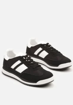 Czarne Sneakersy w Stylu Tenisówek Ozdobione Paskami Lilmi