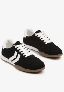 Czarne Sneakersy w Stylu Tenisówek z Paskami na Boku Cholewki Aitoria