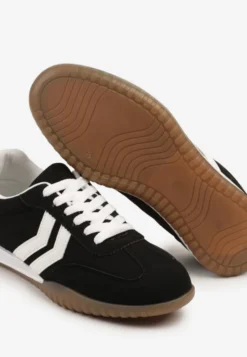 Czarne Sneakersy w Stylu Tenisówek z Paskami na Boku Cholewki Aitoria