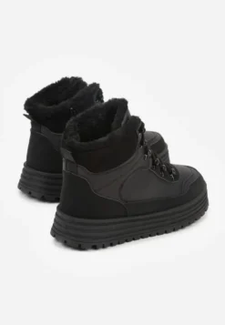 Czarne Sneakersy w Stylu Traperów na Platformie Ewedora