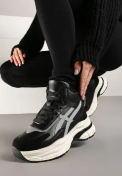 Czarne Sneakersy za Kostkę na Grubej Podeszwie Luntris