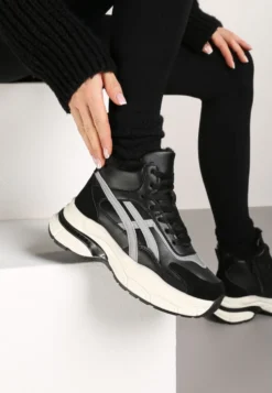 Czarne Sneakersy za Kostkę na Grubej Podeszwie Luntris