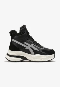 Czarne Sneakersy za Kostkę na Grubej Podeszwie Luntris