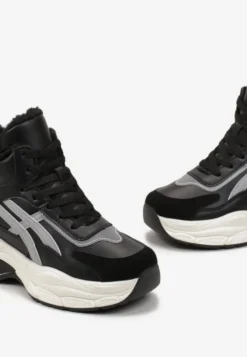 Czarne Sneakersy za Kostkę na Grubej Podeszwie Luntris