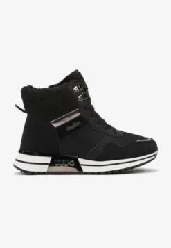 Czarne Sneakersy Zdobione Metaliczną Aplikacją Brokatem i Futrem Saliriel