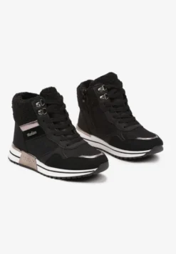 Czarne Sneakersy Zdobione Metaliczną Aplikacją Brokatem i Futrem Saliriel