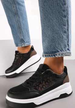 Czarne Sneakersy Zdobione Wstawką Lerijane