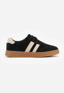 Czarne Sneakersy ze Skóry Naturalnej z Geometrycznym Wzorem Zetisius